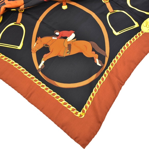 Gucci Black/Red/Gold Equestrian & Logo Silk Scarf - Picture 6 of 8